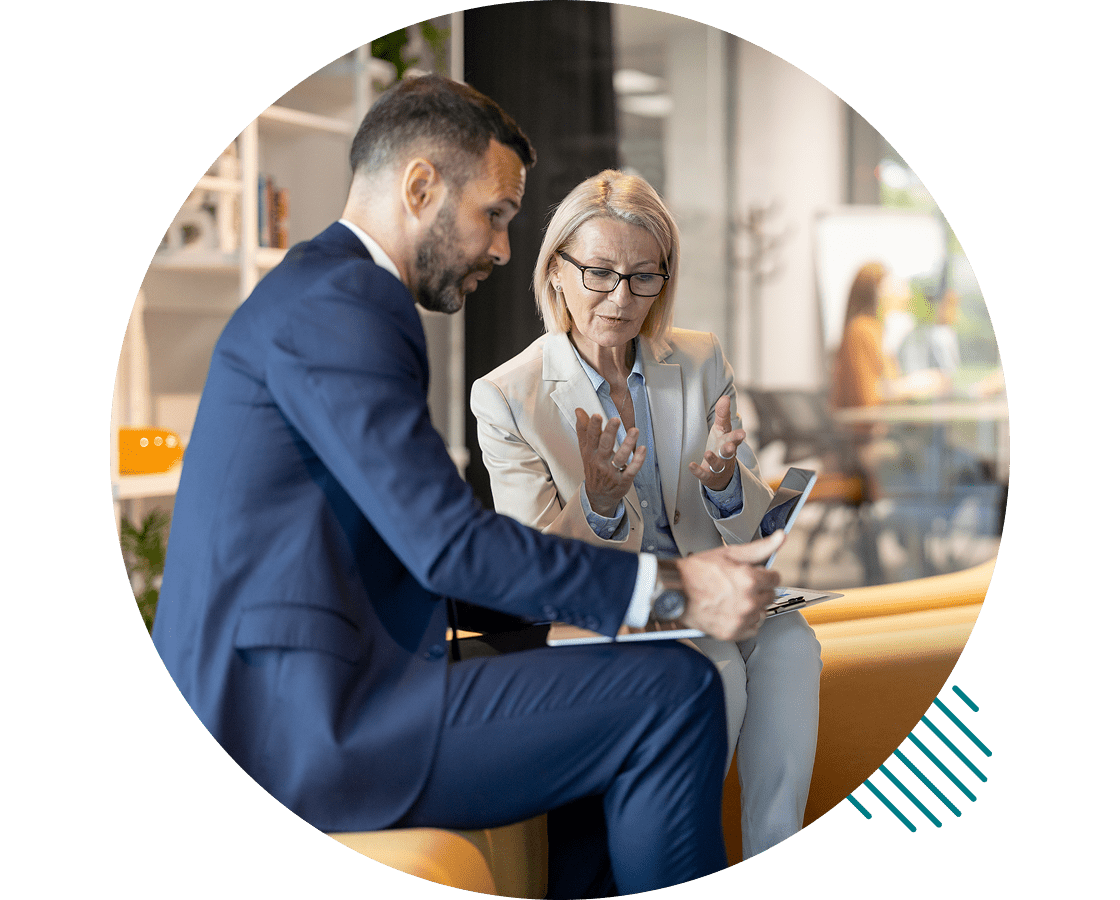 business partners looking at data